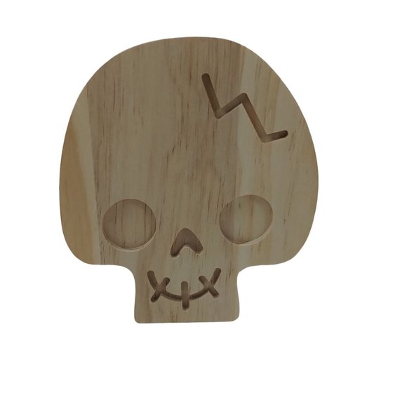 Mondo Lama Halloween Wood Skull Standing Ready To Hang 5.5" x 6" - Picture 2 of 3